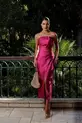 VESTIDO MIDI TMQ COM DRAPEADO TRANSPASSE NA CINTURA C/ FENDA