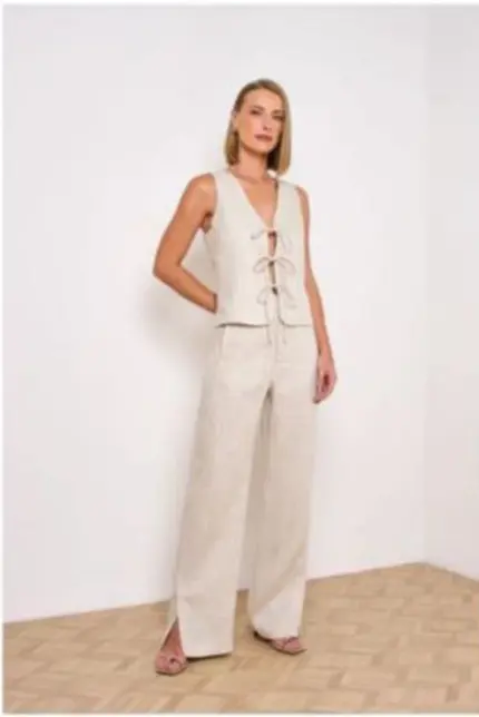 CALÇA PANTALONA EM LINHO SANTORINI