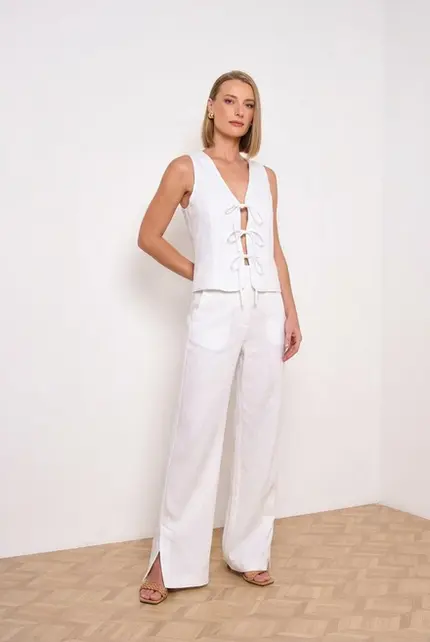 CALÇA PANTALONA EM LINHO SANTORINI