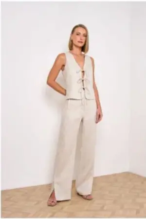 CALÇA PANTALONA EM LINHO SANTORINI