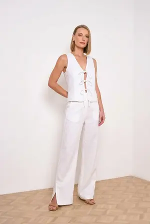 CALÇA PANTALONA EM LINHO SANTORINI