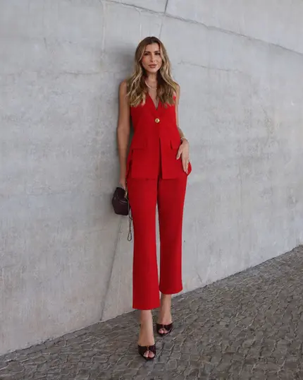 CONJUNTO COLETE E CALÇA EM TENCEL VIENA