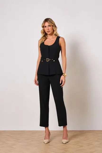 CONJUNTO COLETE E CALÇA EM ALFAIATARIA CELINE C/ CINTO