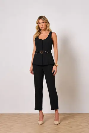 CONJUNTO COLETE E CALÇA EM ALFAIATARIA CELINE C/ CINTO