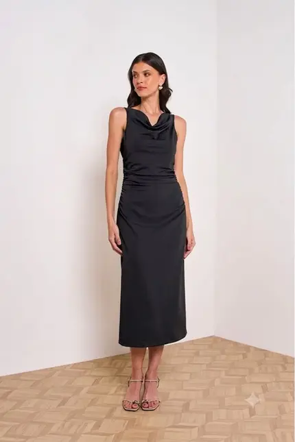 VESTIDO MIDI EM MALHA CREPE TWIL