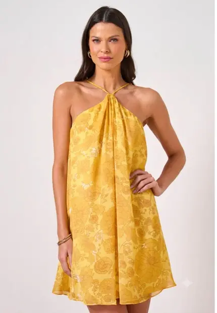 VESTIDO CURTO COM ECHARPE CHIFFON CAMÉLIAS