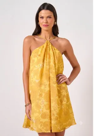 VESTIDO CURTO COM ECHARPE CHIFFON CAMÉLIAS