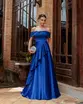 VESTIDO LONGO ACETINADO OMBRO A OMBRO BABADOS NA SAIA