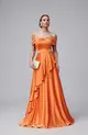 VESTIDO LONGO ACETINADO OMBRO A OMBRO BABADOS NA SAIA