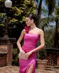 VESTIDO LONGO ACETINADO UM OMBRO SO C/FLOR E FENDA