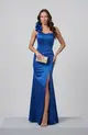 VESTIDO LONGO ACETINADO UM OMBRO SO C/FLOR E FENDA