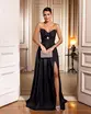 VESTIDO LONGO TAFETA TOMARA QUE CAIA LAÇO NO BUSTO COM FENDA