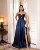 VESTIDO LONGO TAFETA TOMARA QUE CAIA LAÇO NO BUSTO COM FENDA