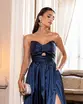 VESTIDO LONGO TAFETA TOMARA QUE CAIA LAÇO NO BUSTO COM FENDA