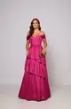 VESTIDO LONGO TAFETA OMBRO A OMBRO SAIA CAMADAS