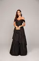VESTIDO LONGO TAFETA OMBRO A OMBRO SAIA CAMADAS