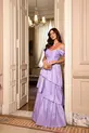 VESTIDO LONGO TAFETA OMBRO A OMBRO SAIA CAMADAS