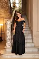 VESTIDO LONGO TAFETA OMBRO A OMBRO SAIA CAMADAS