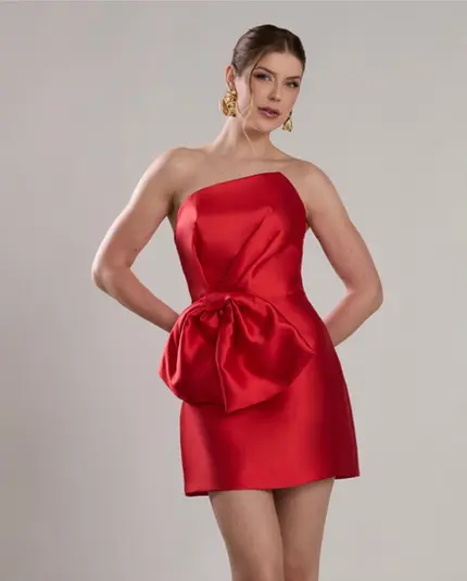 VESTIDO CURTO ZIBELINE TOMARA QUE CAIA COM LAÇO