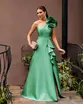 VESTIDO LONGO ZIBELINE UM OMBRO SÓ SAIA BABADOS