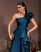 VESTIDO LONGO ZIBELINE UM OMBRO SÓ SAIA BABADOS