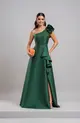 VESTIDO LONGO ZIBELINE UM OMBRO SÓ SAIA BABADOS