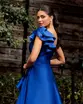 VESTIDO LONGO ZIBELINE UM OMBRO SÓ SAIA BABADOS