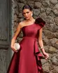 VESTIDO LONGO ZIBELINE UM OMBRO SÓ SAIA BABADOS
