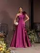 VESTIDO LONGO ZIBELINE UM OMBRO SÓ SAIA BABADOS