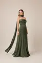 VESTIDO TOMARA QUE CAIA DRAPEADO C/ ECHARPE
