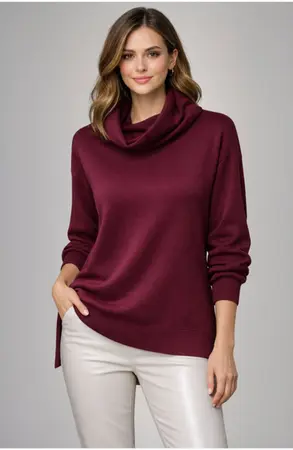 BLUSA EM TRICOT ALONGADA COM GOLA AMPLA