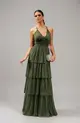 VESTIDO LONGO TULE SAIA CAMADAS ALÇA FINA