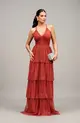 VESTIDO LONGO TULE SAIA CAMADAS ALÇA FINA