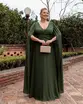 VESTIDO LONGO CREPE COM CAPA NÓ NA FRENTE