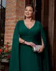 VESTIDO LONGO CREPE COM CAPA NÓ NA FRENTE