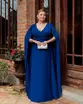 VESTIDO LONGO CREPE COM CAPA NÓ NA FRENTE