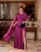VESTIDO LONGO CREPE CAPA FLOR OMBRO