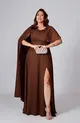 VESTIDO LONGO CREPE CAPA FLOR OMBRO