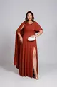 VESTIDO LONGO CREPE CAPA FLOR OMBRO