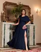 VESTIDO LONGO CREPE CAPA FLOR OMBRO