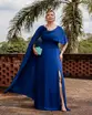 VESTIDO LONGO CREPE CAPA FLOR OMBRO