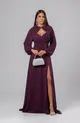 VESTIDO LONGO DE CREPE MUSSELINE COM ALÇA FINA MANGA REMOVÍVEL