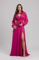 VESTIDO LONGO DE CREPE MUSSELINE COM ALÇA FINA MANGA REMOVÍVEL