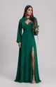 VESTIDO LONGO DE CREPE MUSSELINE COM ALÇA FINA MANGA REMOVÍVEL
