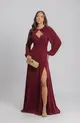 VESTIDO LONGO DE CREPE MUSSELINE COM ALÇA FINA MANGA REMOVÍVEL