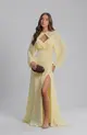 VESTIDO LONGO DE CREPE MUSSELINE COM ALÇA FINA MANGA REMOVÍVEL