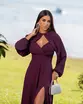 VESTIDO LONGO DE CREPE MUSSELINE COM ALÇA FINA MANGA REMOVÍVEL