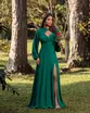 VESTIDO LONGO DE CREPE MUSSELINE COM ALÇA FINA MANGA REMOVÍVEL