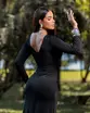 VESTIDO LONGO MALHA FLUID COM MANGA DRAPEADO NAS COSTAS