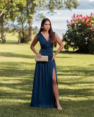 VESTIDO LONGO MALHA FLUID ALÇA GROSSA DRAPEADO NA CINTURA